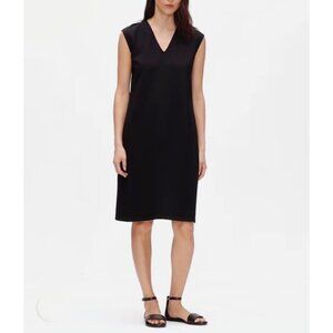 Eileen Fisher Flex Tencel Ponte V-Neck Dress Sz M Black Minimalist